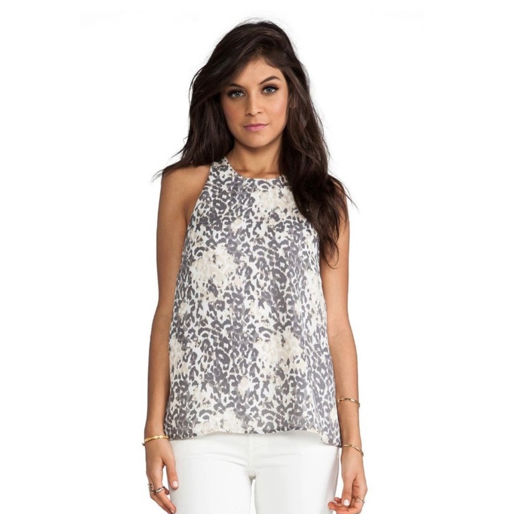 JOIE Steel Gray Brighton Leopard Print Silk Tank XS